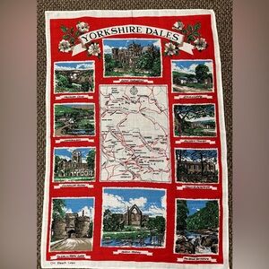 NEW VINTAGE AUTHENTIC YORKSHIRE DALES SOUVENIR MAP LINEN KITCHEN TEA TOWEL